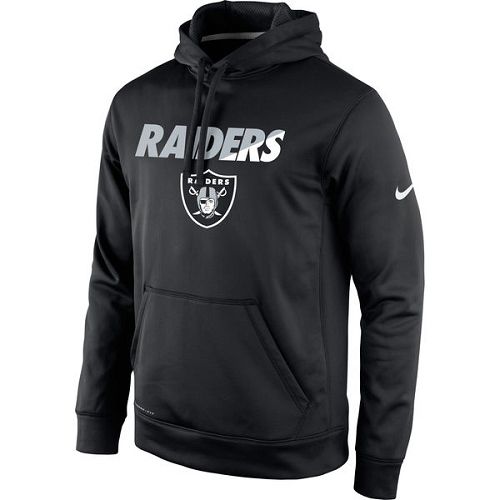 Men's Oakland Raiders Nike Black Kick Off Staff Performance Pullover Hoodie - Click Image to Close